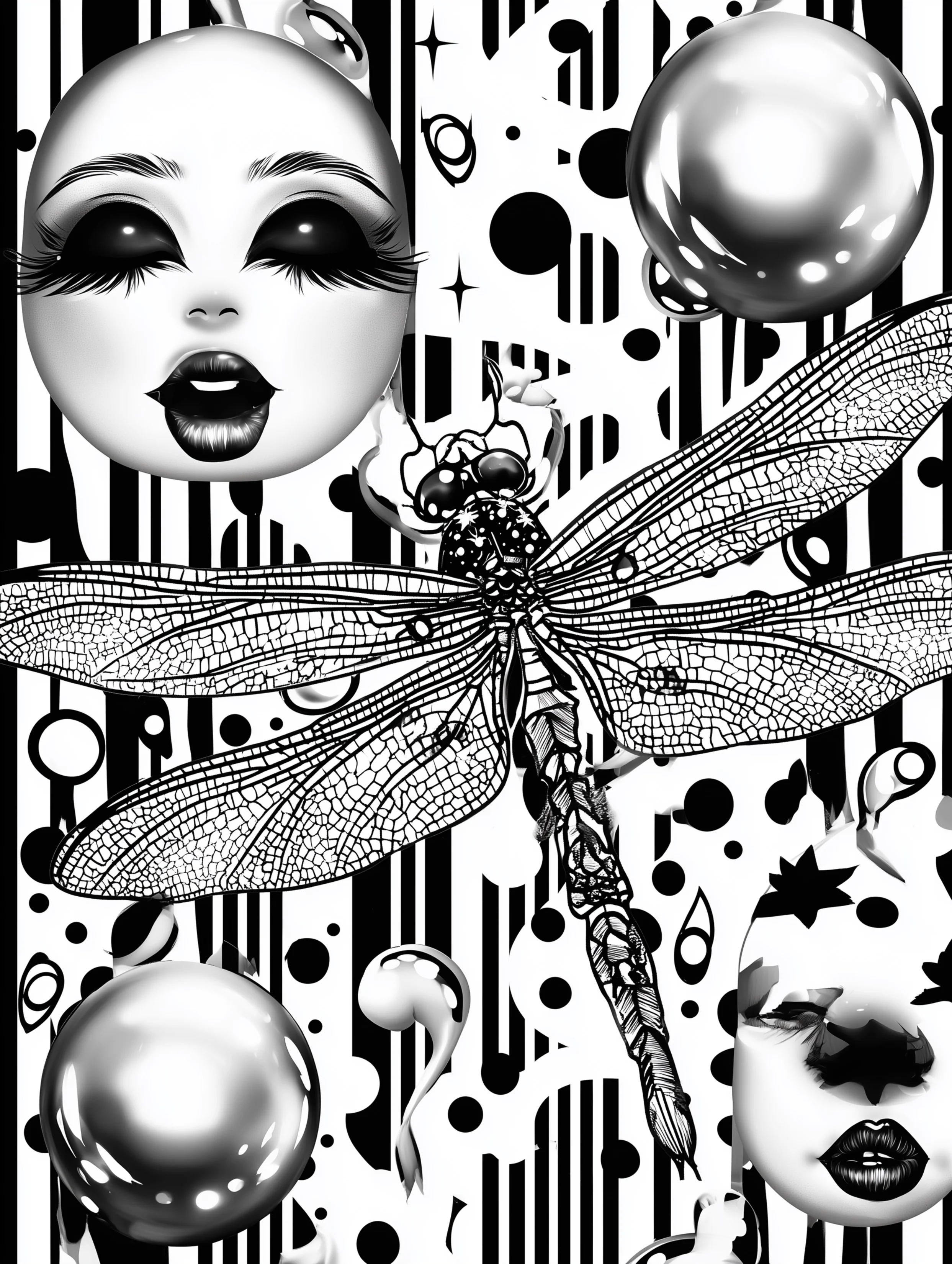 Free printable insect coloring page for adults featuring a dragonfly with a shocked face